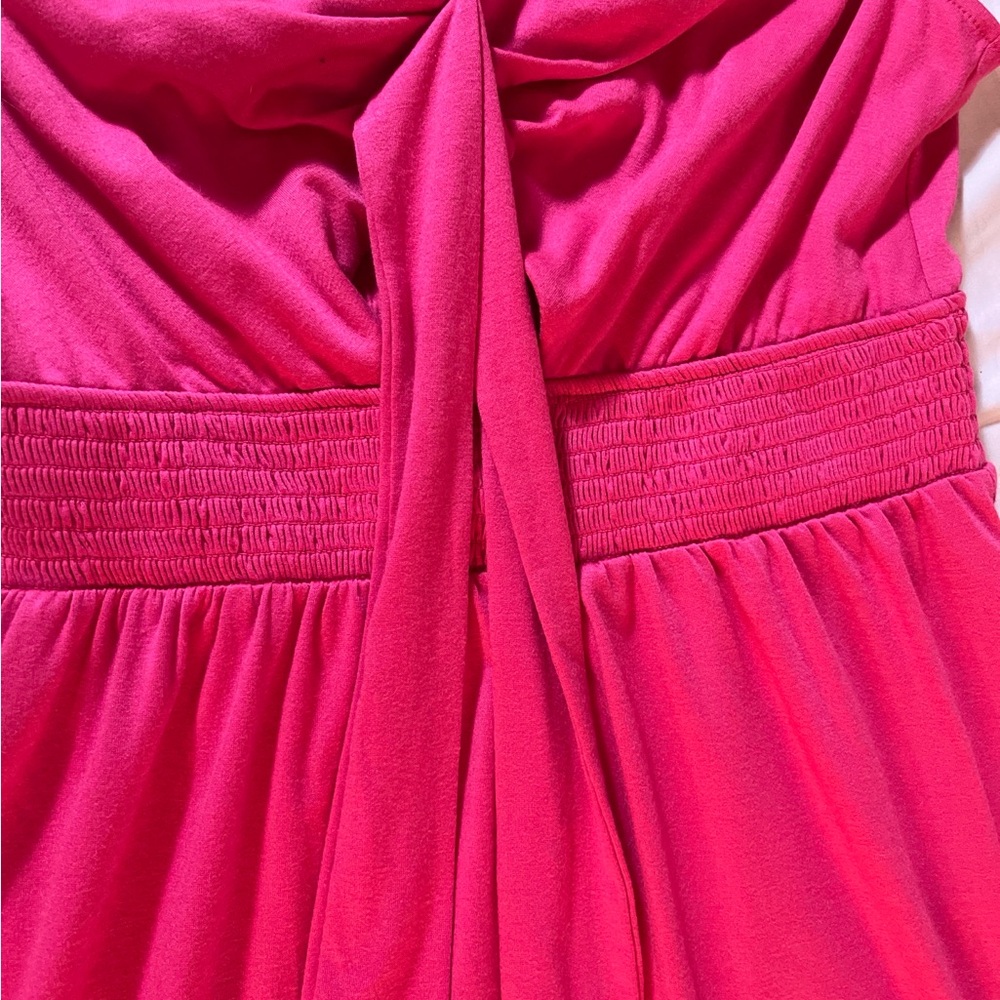 Caracilia Womens Pink Dress Size M NWT Ruffle Sleeve Smocked Waist Tie Front - Picture 6 of 10